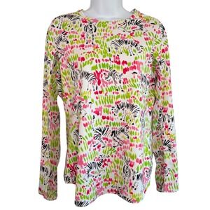 IBKUL Womens Long Mesh Sleeve Activewear Top Size M Zebra Print Outdoors Golf